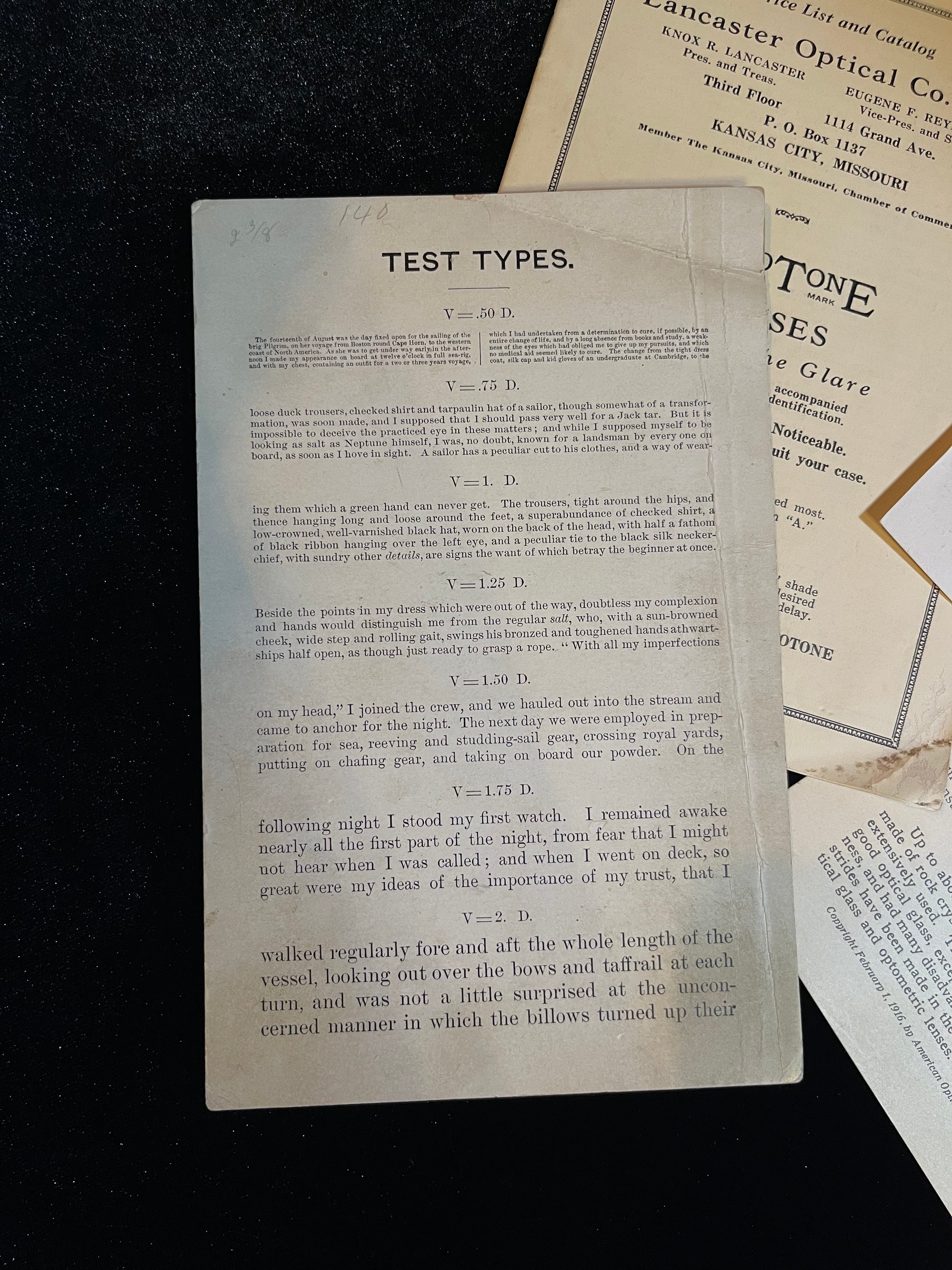 Optometric Reading Test Card