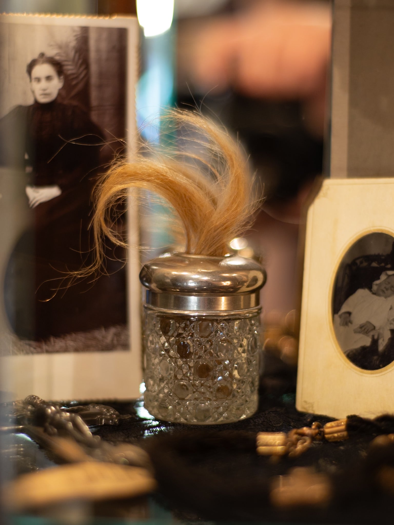 Victorian Hair Receiver with Original Hair