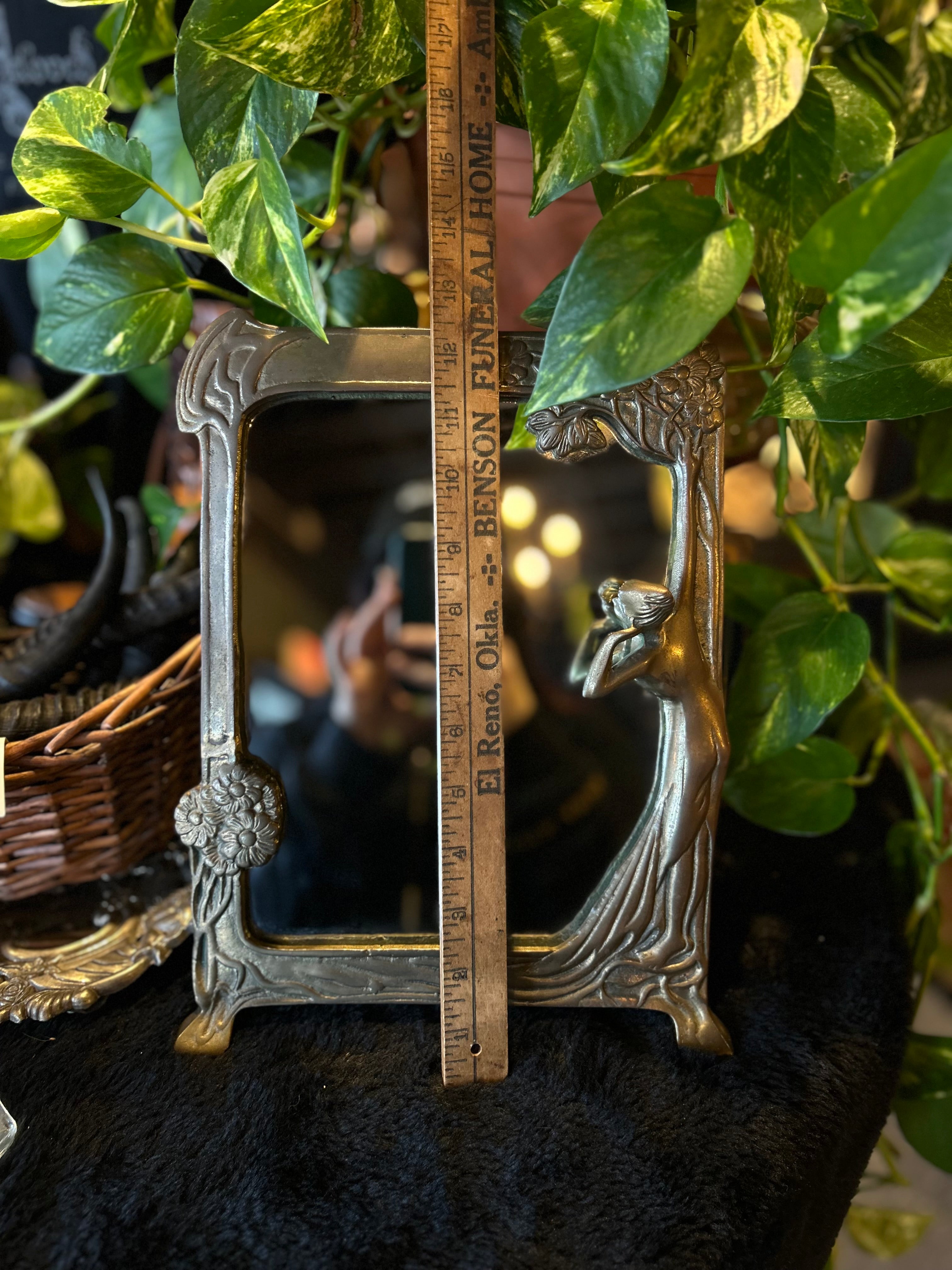 Antique Art Nouveau Brass Mirror
