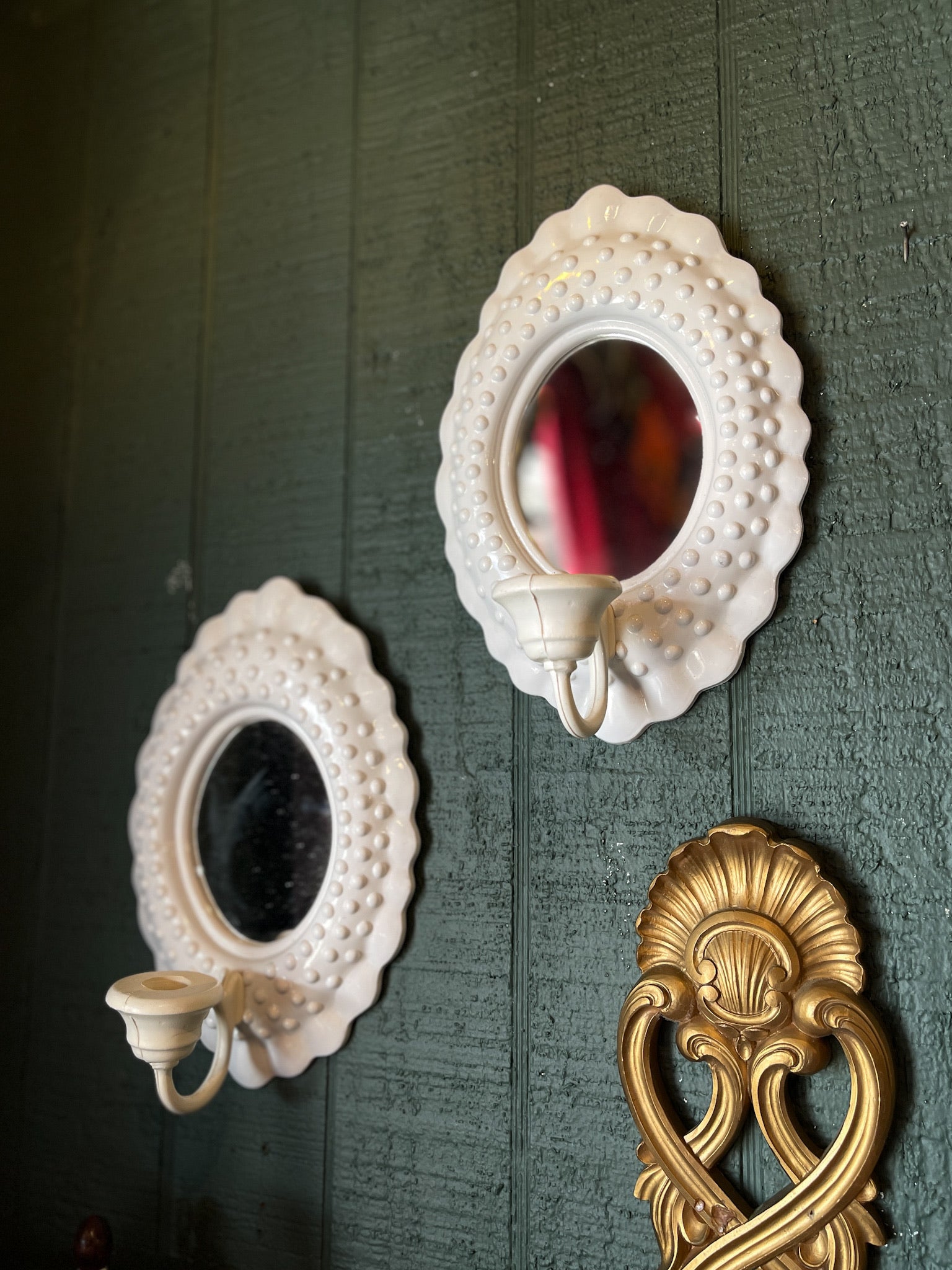 White Mirrored Wall Sconce Pair