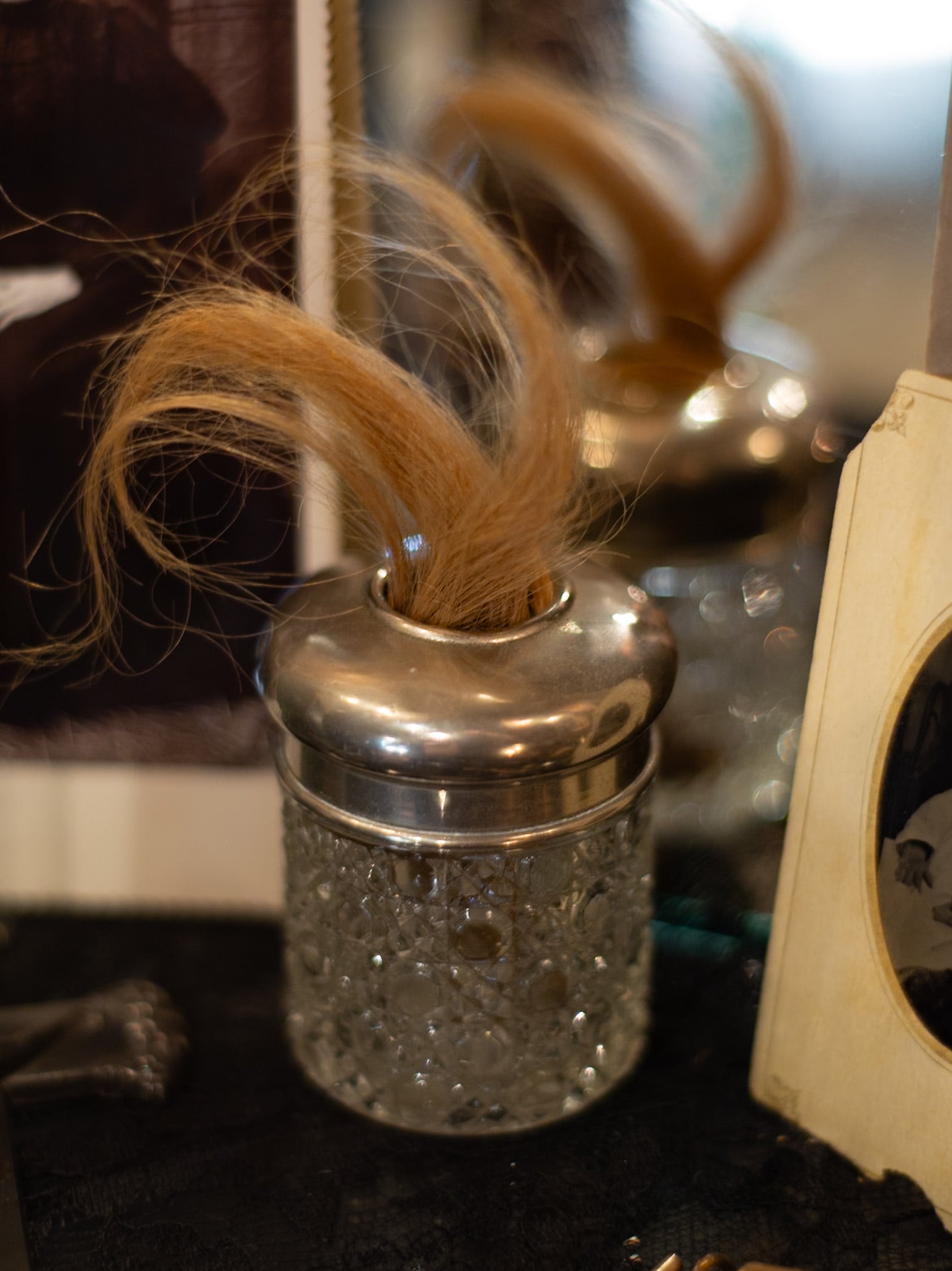 Victorian Hair Receiver with Original Hair
