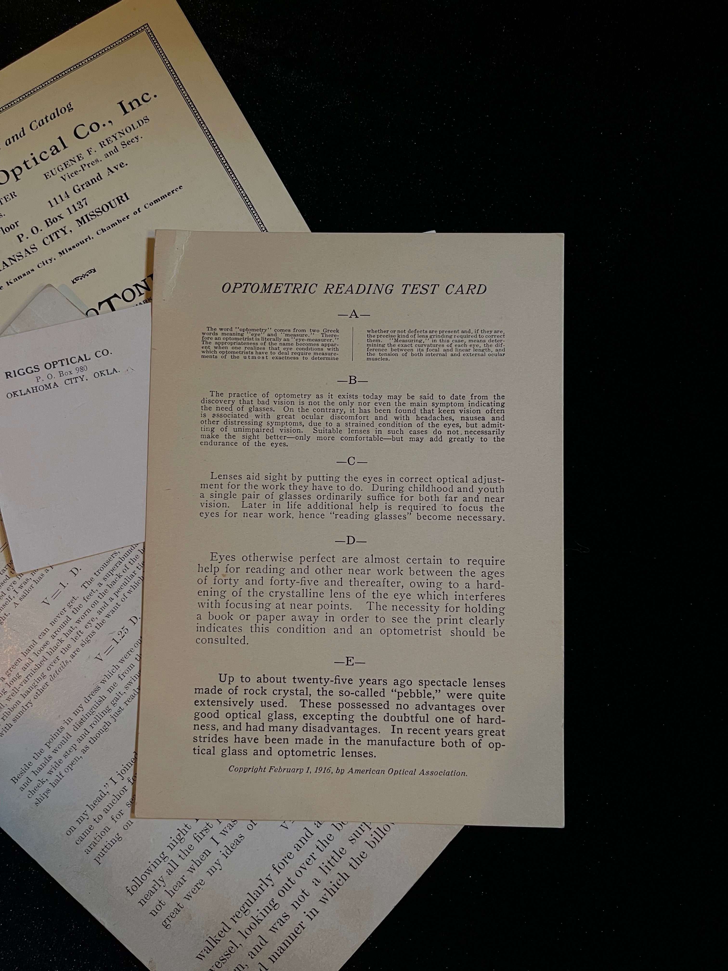 Optometric Reading Test Card