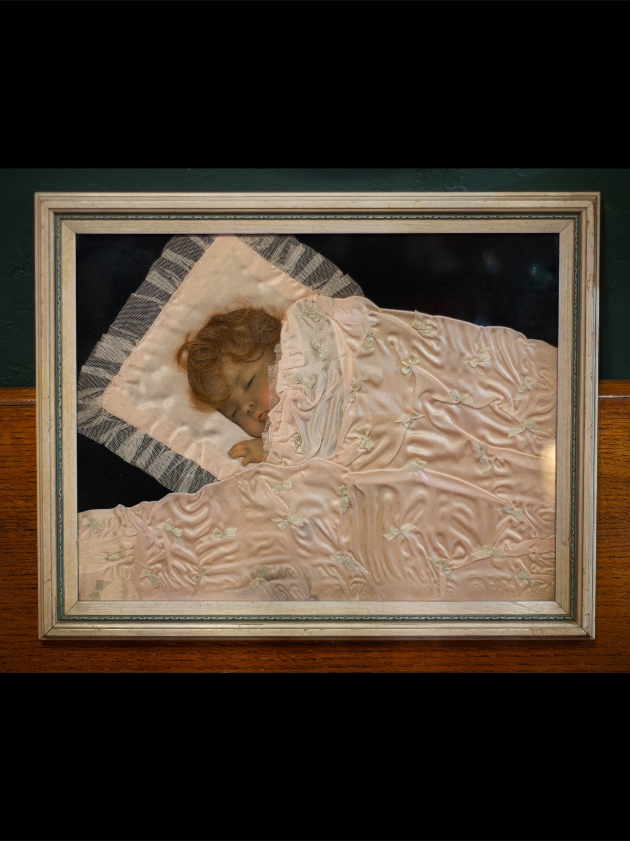 Victorian Mourning Infant with Real Hair and Bedding