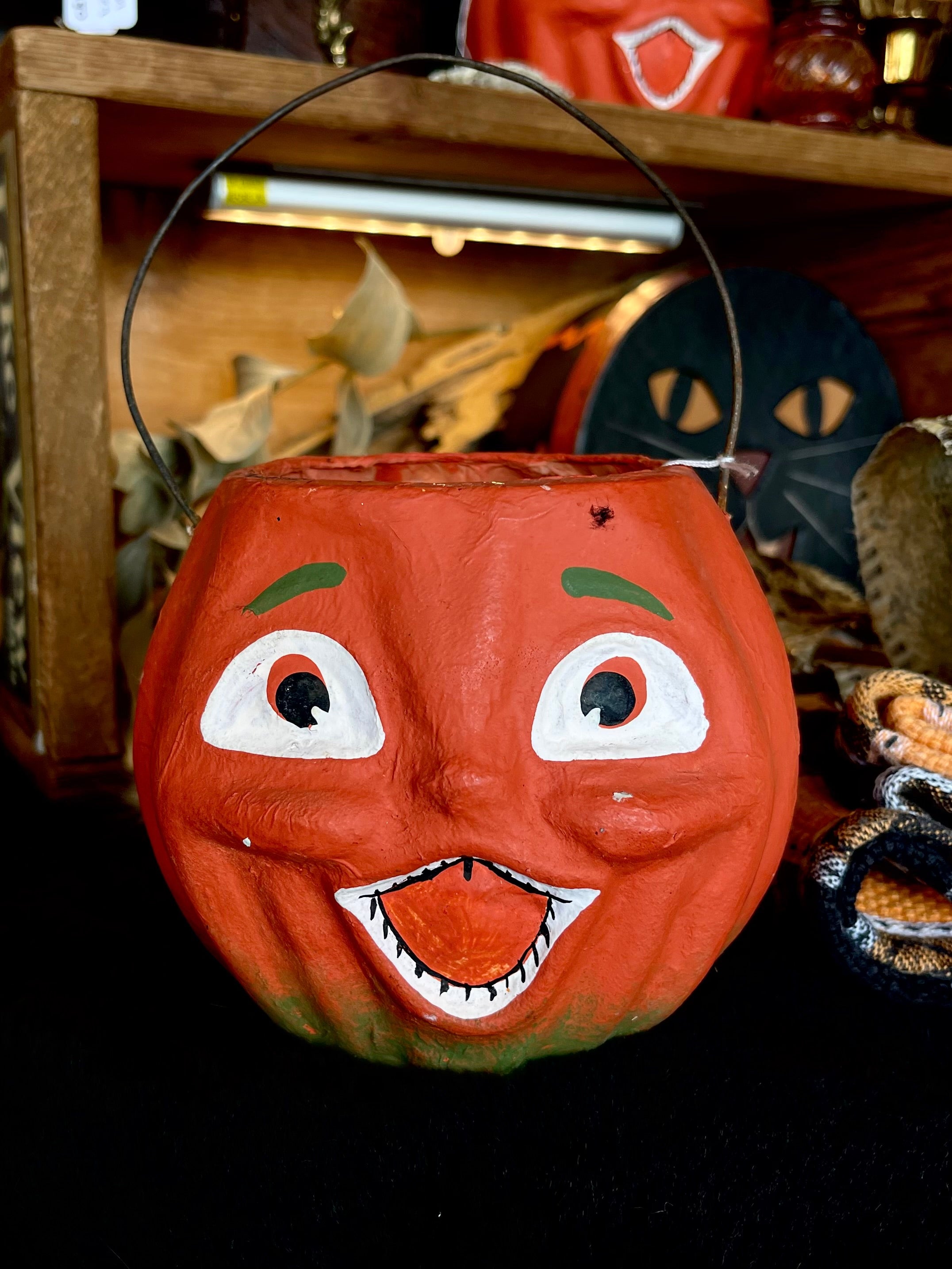 Vintage Paper Mache Jack-o-Lantern Basket