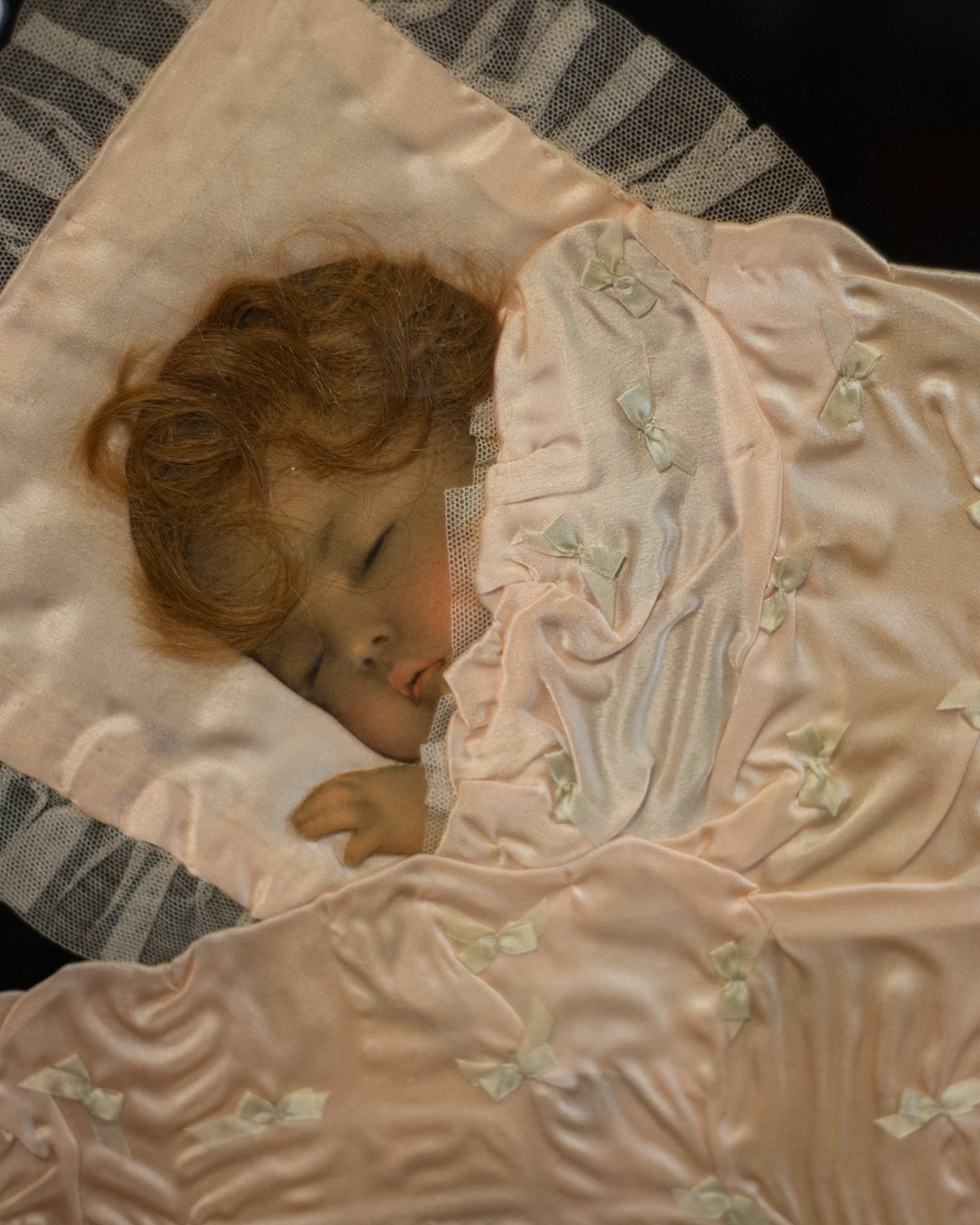 Victorian Mourning Infant with Real Hair and Bedding