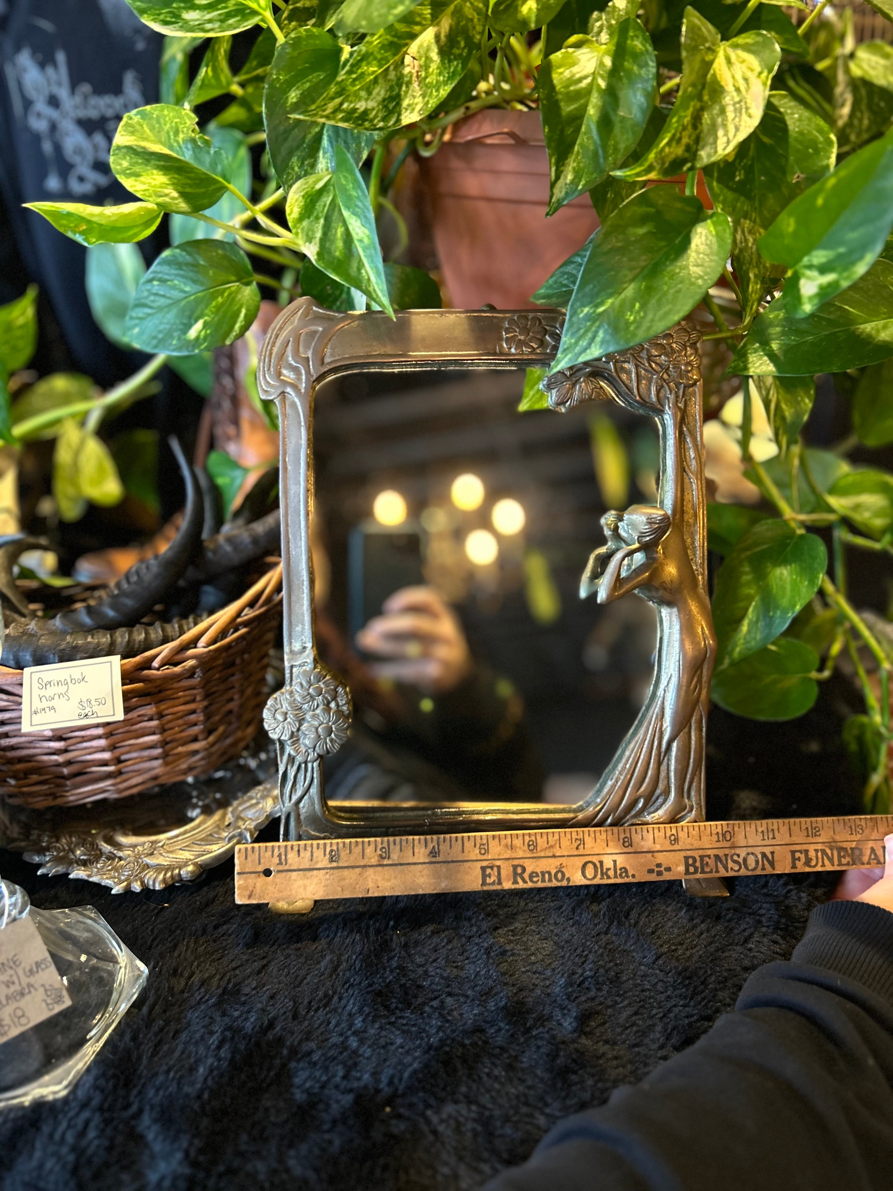 Antique Art Nouveau Brass Mirror