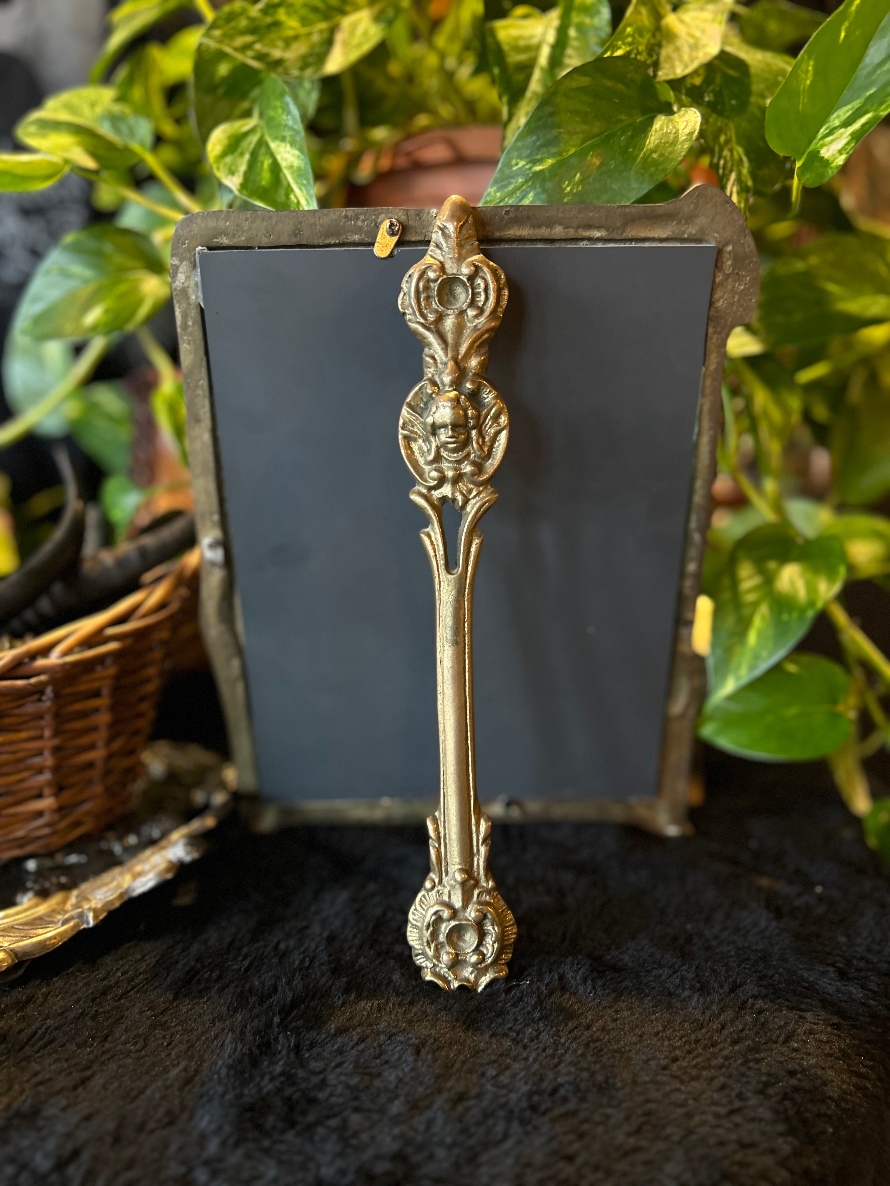 Antique Art Nouveau Brass Mirror