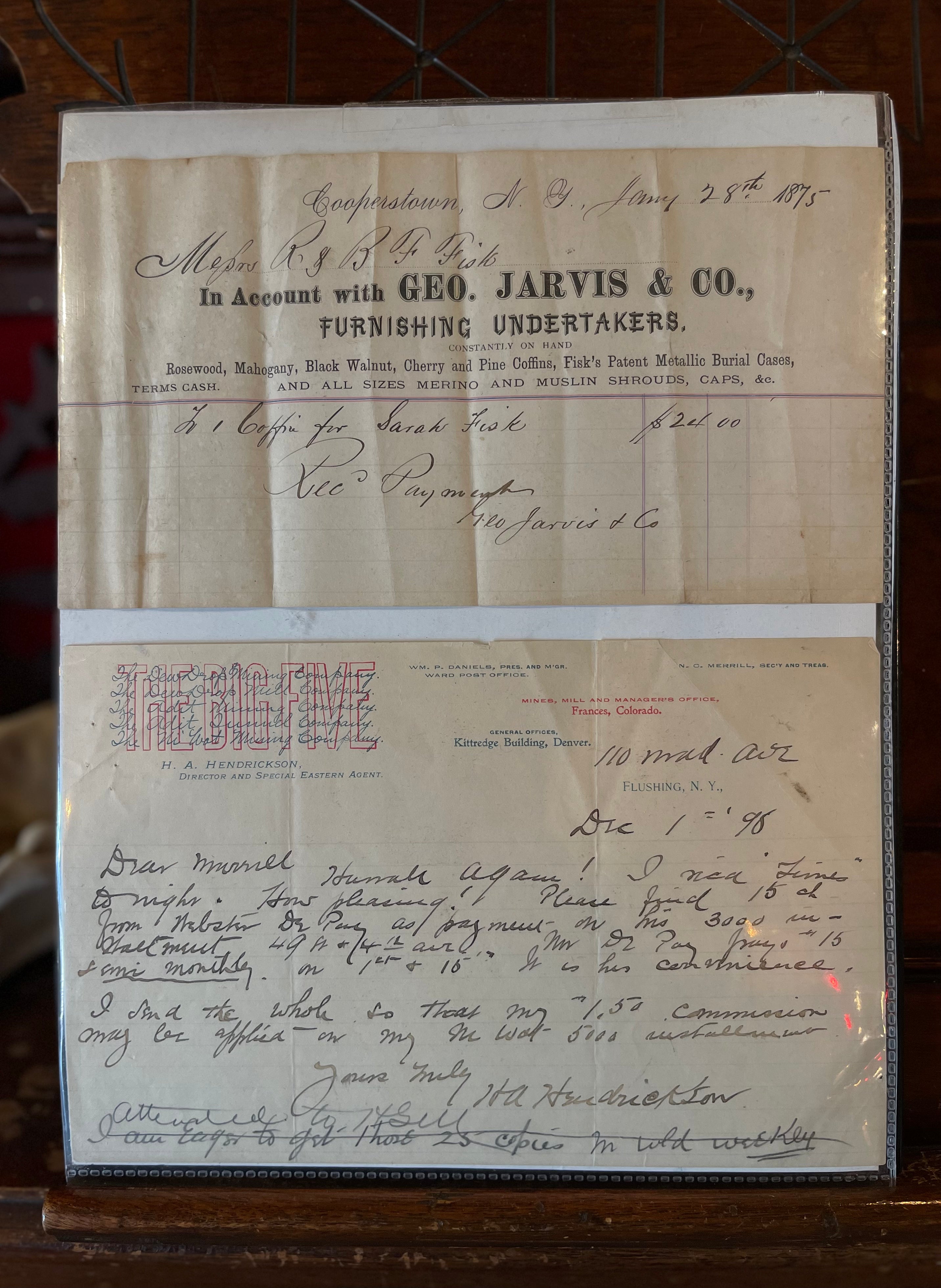 1875 NY Undertakers Paper Ephemera